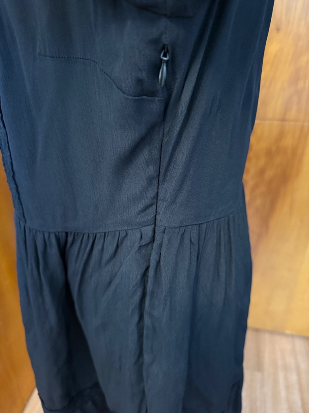 Topshop Black Long-Sleeve Lace Trim Pintuck Dress with zip up side. - Picture 7 of 12